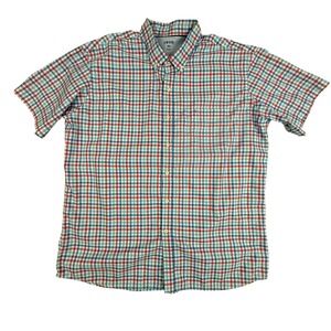 IZOD Mens Plaid Short Sleeve Button‎ Down Shirt XXL Red Blue Green Casual
